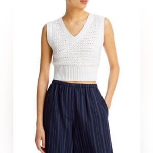 Vince Cropped Sleeveless Off White Knit V-Neck size XS